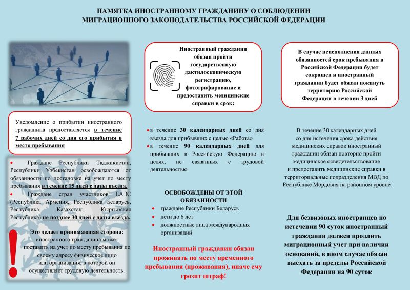 Памятка иностранному гражданину о соблюдении законодательства Российской Федерации.
